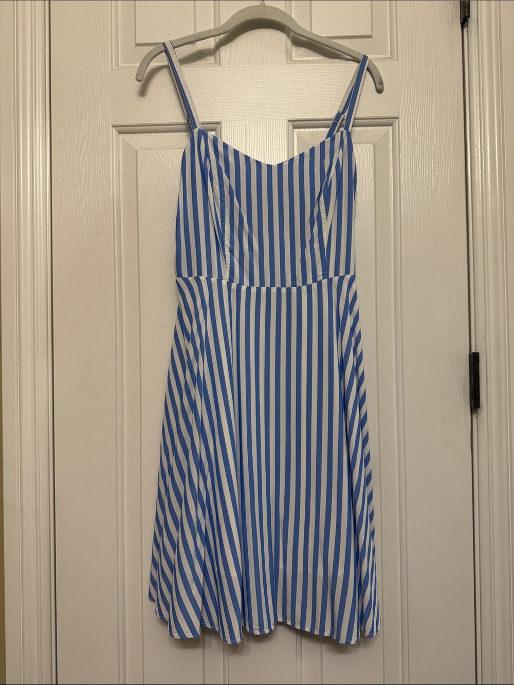 Old Navy Blue and White Vertical Stripe Spaghetti Strap Mini Dress